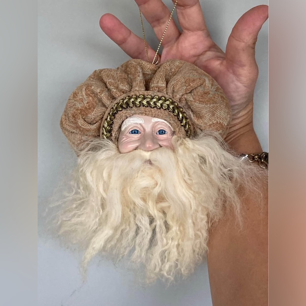 Handcrafted Santa Ornament with Beige Hat